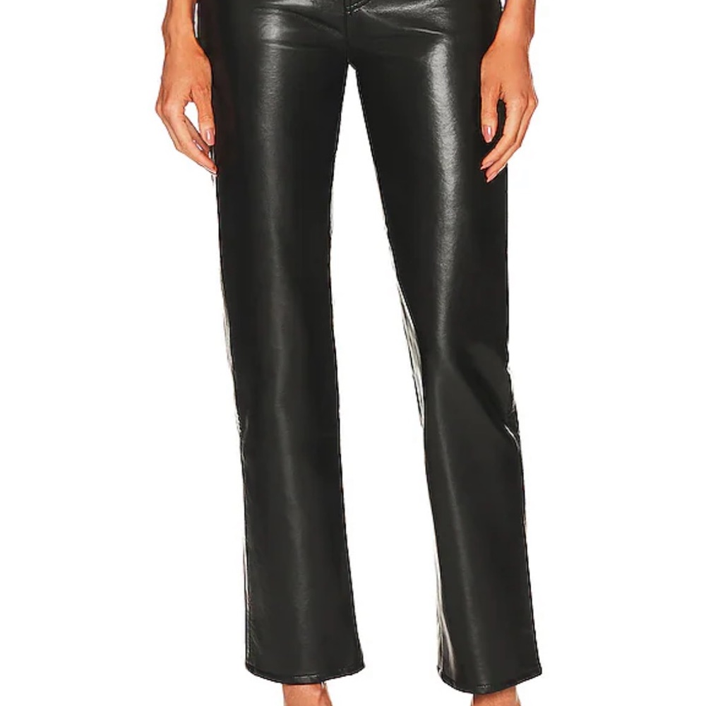 Agolde Black Straight Leg Faux Leather Pants